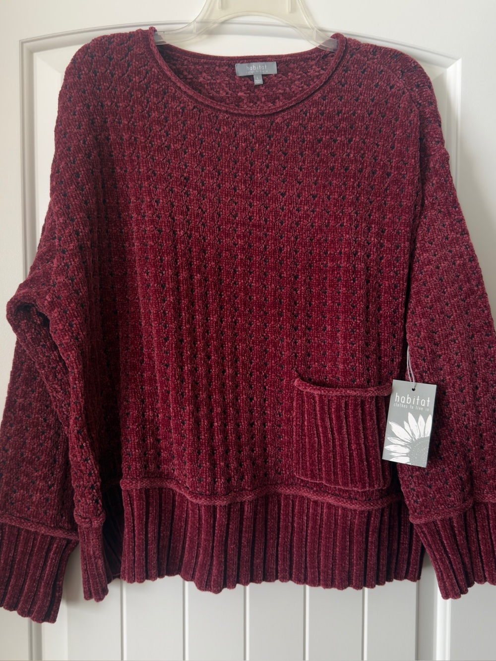 Habitat NWT Tweedy Chenille Pullover Sweater Cranberry Red Size Large